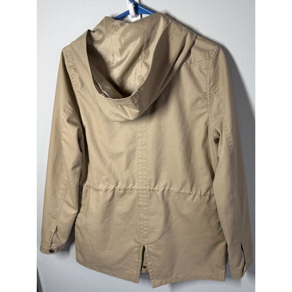 Miss London Black Label Womens Utility Jacket Medium Tan Hooded Chinch Waist - Picture 2 of 12